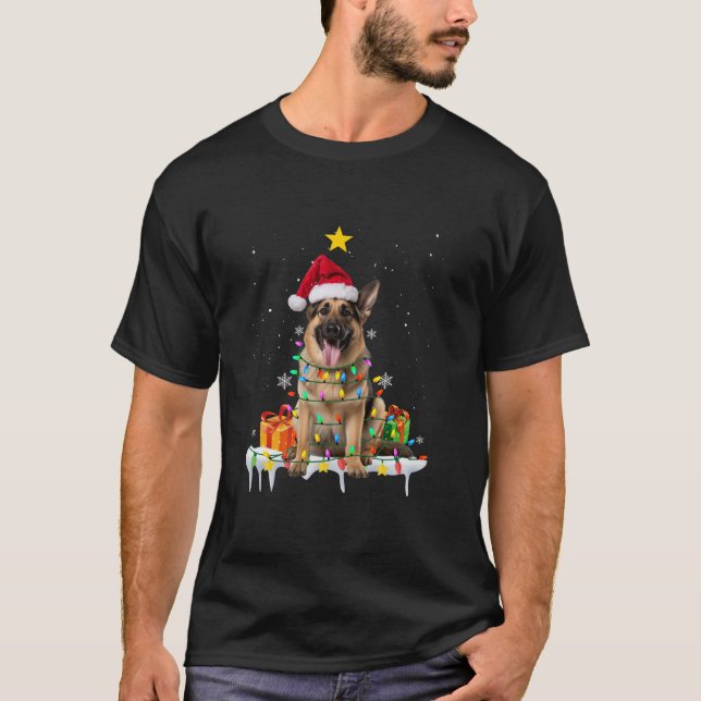 Camiseta Papais noeis de german shepherd Árvore de Natal Lu (Frente)