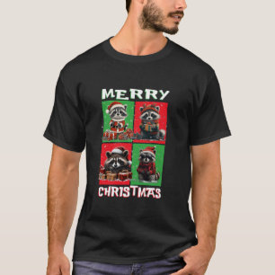 Camiseta Papais noeis de guaxinim bonitos sobem pelo feliz