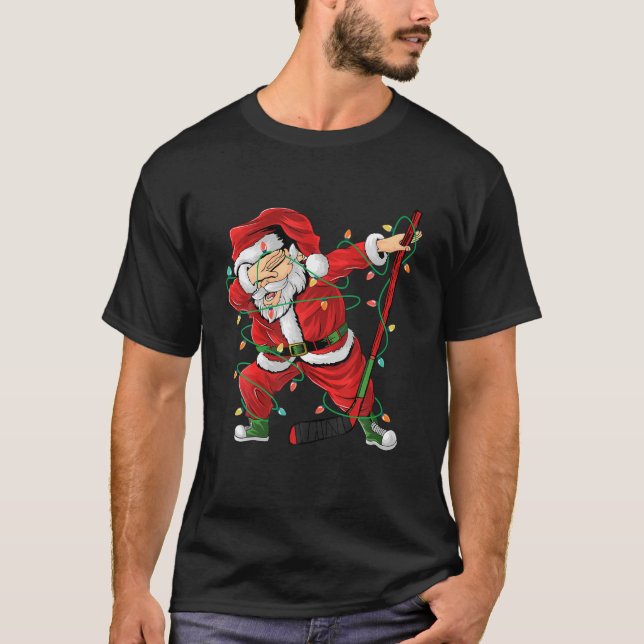 Camiseta Papais noeis De Hóquei Em Gelo De Natal Luz Xmas H (Frente)