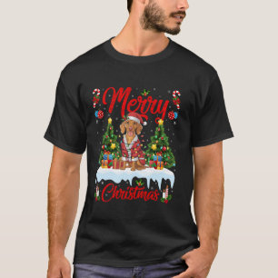 Camiseta Papais noeis de Iluminação da Árvore Xmas Vizsla,