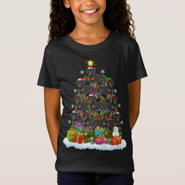 Camiseta Papais noeis de iluminação das árvores do Dachshun (Frente)