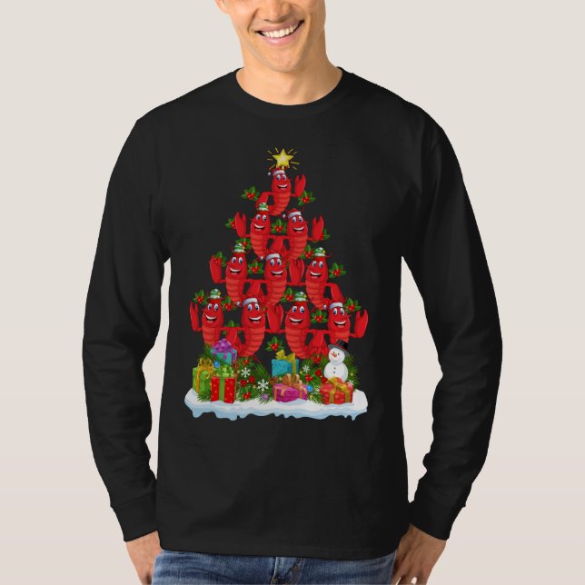 Camiseta Papais noeis De Iluminação De Árvores De Lagostas  (Frente)