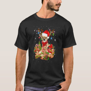 Camiseta Papais noeis de iluminação de natal Cute Chihuahua