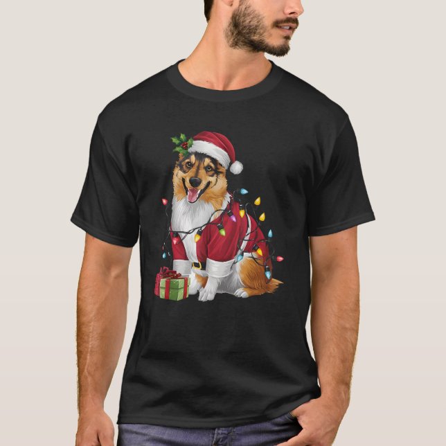Camiseta Papais noeis de Iluminação Familiar de Elkhound Do (Frente)