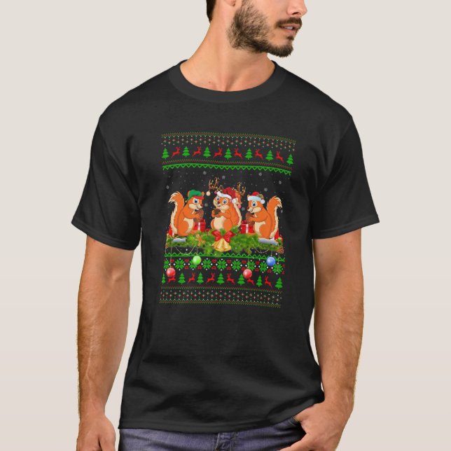 Camiseta Papais noeis De Iluminação Lover Xmas De Esquilo U (Frente)