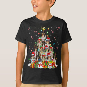 Camiseta Papais noeis De Iluminação Xmas, Collie Dog Festa