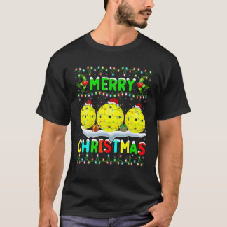 Camiseta Papais noeis De Iluminação Xmas Pickleball Feliz P