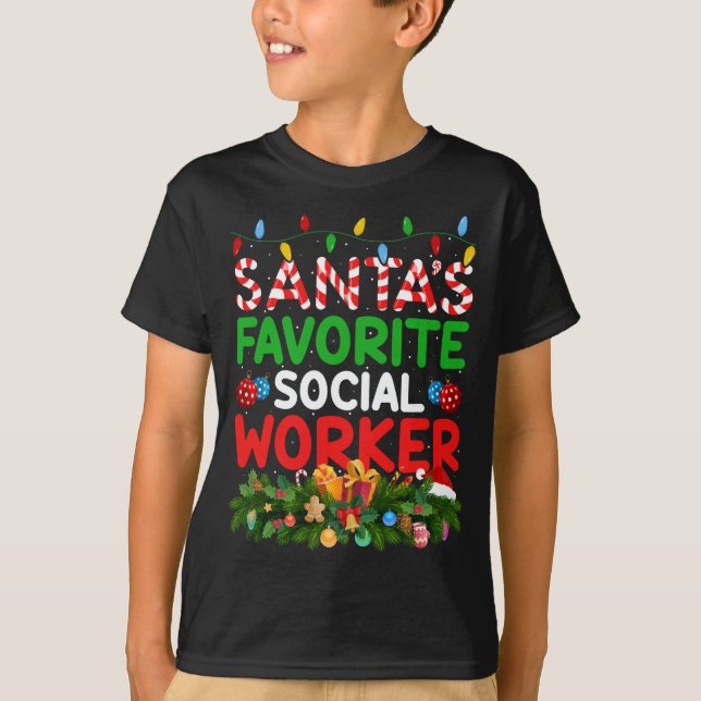 Camiseta Papais noeis De Iluminação Xmas Trabalhador Social (Frente)
