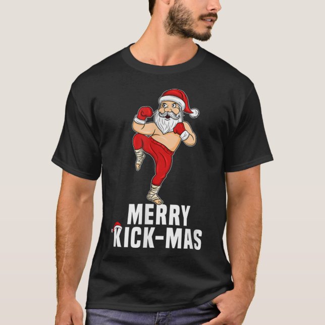 Camiseta Papais noeis De Kickboxe De Natal Kickmas Felizes  (Frente)