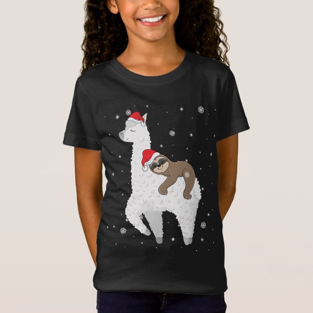 Camiseta Papais noeis de Llama de Natal Engraçado Pijamas F (Frente)