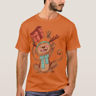 Camiseta Papais noeis de macaco de aquarela Luzes de árvore