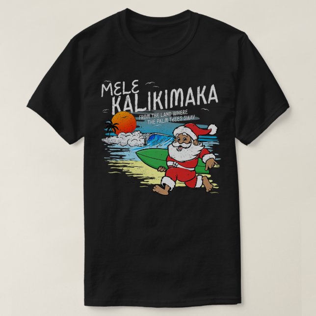 Camiseta Papais noeis de Mele Kalikimaka Shaka Hawaii (Frente do Design)