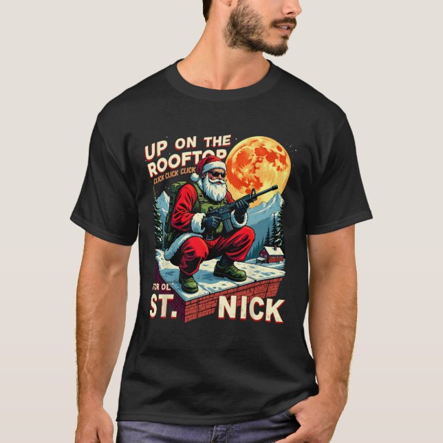 Camiseta Papais noeis De Natal Acima No Telhado Clique Em (Frente)