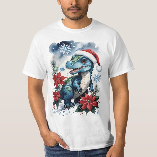 Camiseta Papais noeis de Natal Adoráveis Papais noeis T-Rex (Frente)