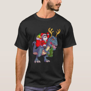 Camiseta Papais noeis de Natal Andando Dinossaur Deer Xmas