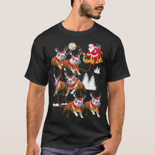 Camiseta Papais noeis de Natal Andando em Inglês Buldogue 