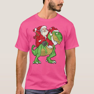 Camiseta Papais noeis de Natal Andando em T-Rex Dinossauros