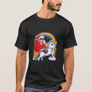 Camiseta Papais noeis de Natal Andando no Unicorn Rainbow X