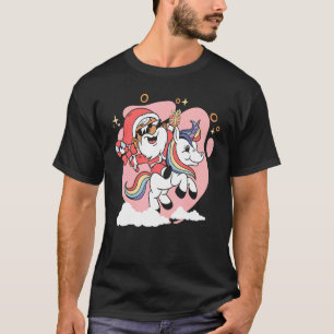 Camiseta Papais noeis De Natal Andando No Unicórnio Xmas Ra