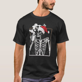 Camiseta Papais noeis de Natal Bebendo de esqueleto Café