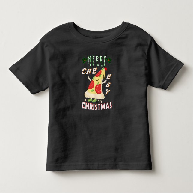 Camiseta Papais noeis de Natal Cheesy feliz Pizza Natal (Frente)