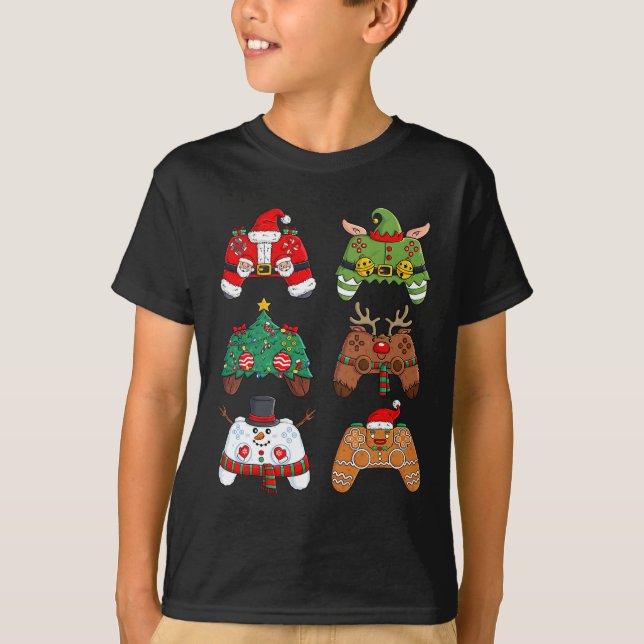 Camiseta Papais noeis De Natal Controladores De Jogos Elf D (Frente)