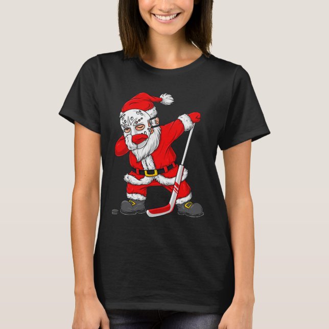 Camiseta Papais noeis De Natal Dabbing Hockey Player Boys D (Frente)
