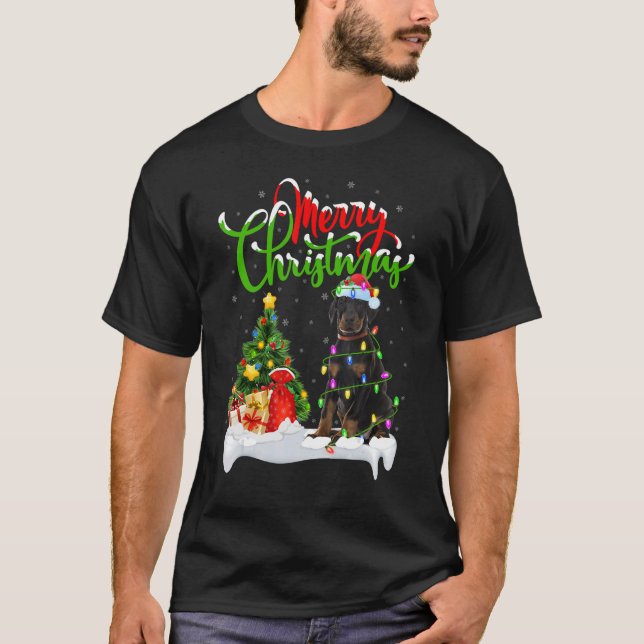 Camiseta Papais noeis de Natal Doberman Pinscher Dog Chris (Frente)