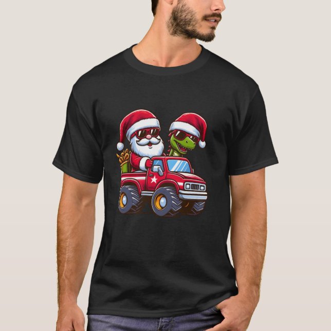 Camiseta Papais noeis de Natal e Caminhão Monstro do Dinoss (Frente)