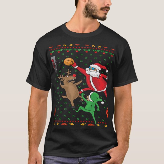 Camiseta Papais noeis de Natal e Reindeer Long Sleev (Frente)