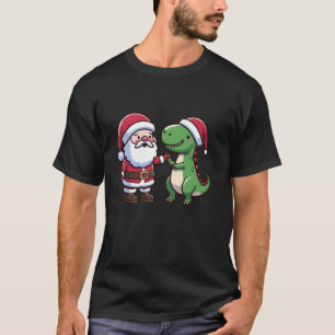 Camiseta Papais noeis de Natal e T Rex Dinossaur High Cinco