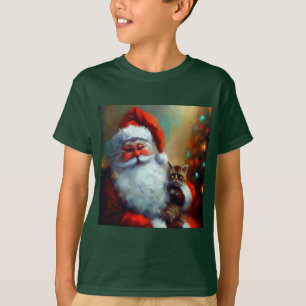 Camiseta Papais noeis de Natal e um Gato 4