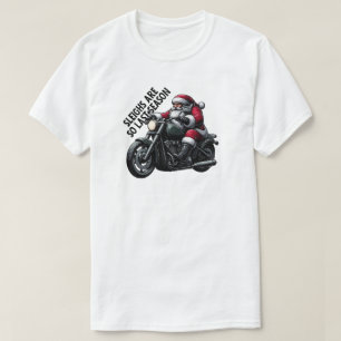 Camiseta Papais noeis de Natal Engraçados Dirigindo Moto