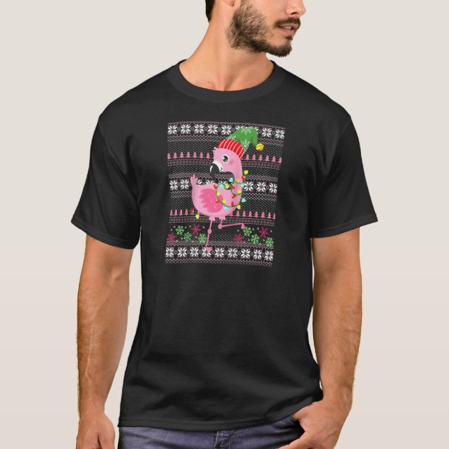 Camiseta Papais noeis de Natal Feios Figurino Rosa Flamingo (Frente)