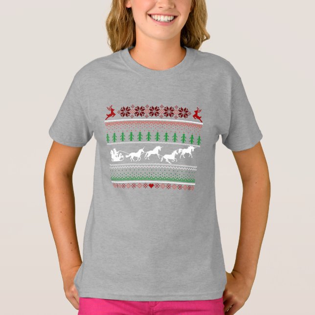 Camiseta Papais noeis de Natal Feitos com Unicórnios (Frente)