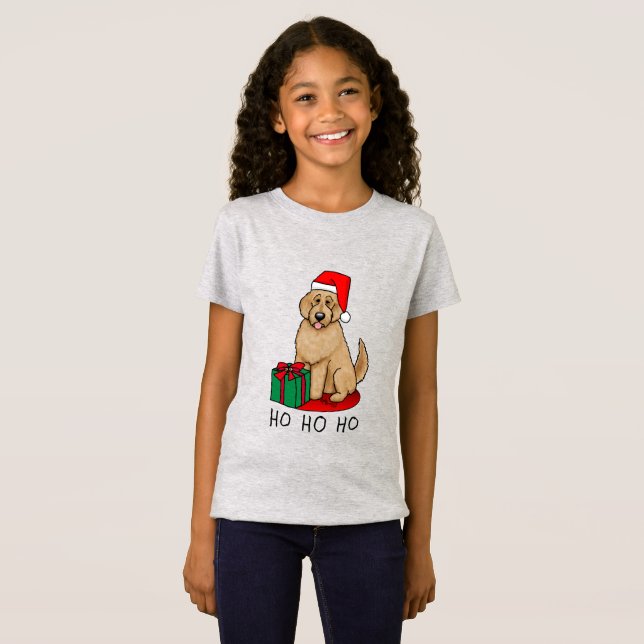 Camiseta Papais noeis de Natal Goldendoodle (ouro vermelho) (Frente Completa)