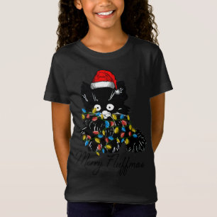 Camiseta Papais noeis de Natal luzes de fadas de gatos no N