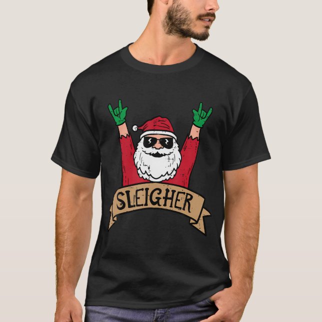 Camiseta Papais noeis de Natal mais elegantes Rock Xmas Roc (Frente)