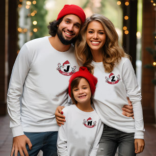 Camiseta Papais noeis de Natal - Monograma da família de fa