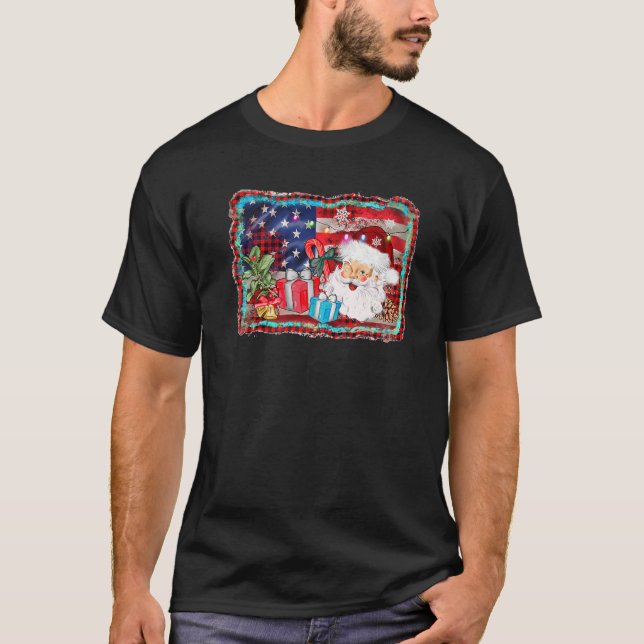 Camiseta Papais noeis de Natal Patriotas com Bandeira Ameri (Frente)