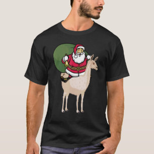 Camiseta Papais noeis de Natal Santa Claus Andando Llama Pa