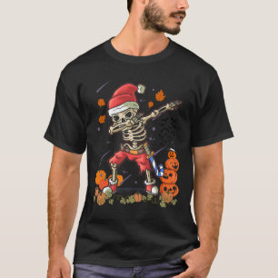 Camiseta Papais noeis de Natal Skeleton Dabbing Halloween C