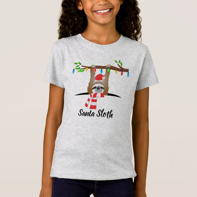 Camiseta Papais noeis de Natal Sloth Hanging de um Ramo (Frente)