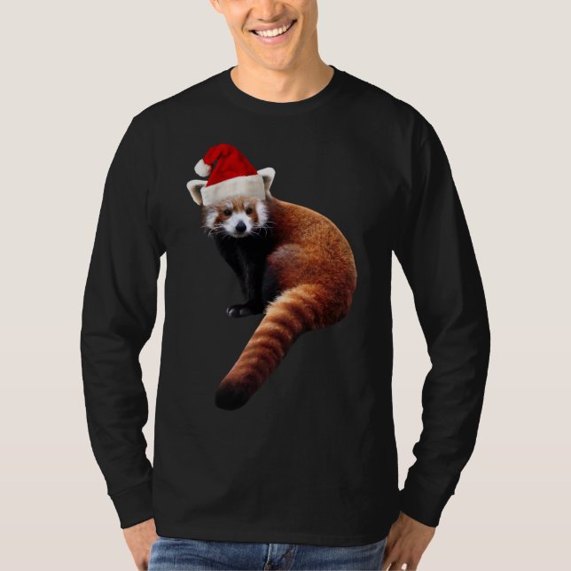 Camiseta Papais noeis de Panda Vermelha Chapéu de Natal Bon (Frente)