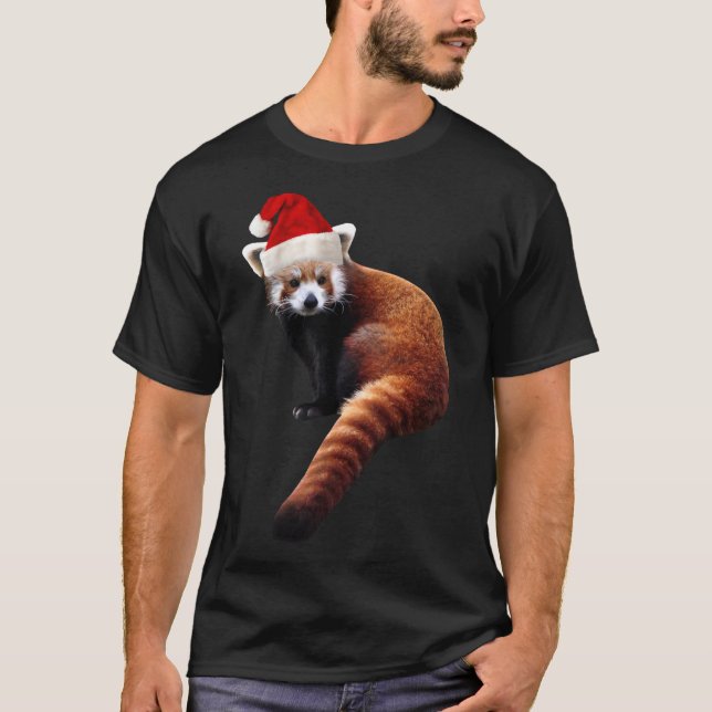 Camiseta Papais noeis de Panda Vermelha Chapéu de Natal Bon (Frente)