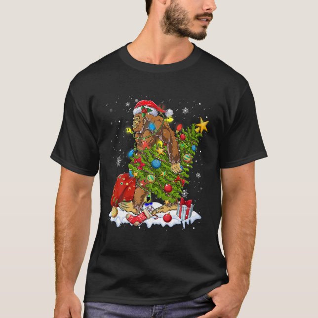 Camiseta Papais noeis De Pé Grande Árvore De Natal Luzes En (Frente)
