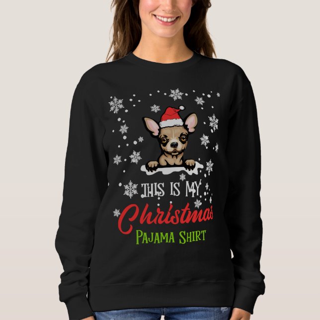 Camiseta Papais noeis de pijamas de Natal do Chihuahua Dog (Frente)