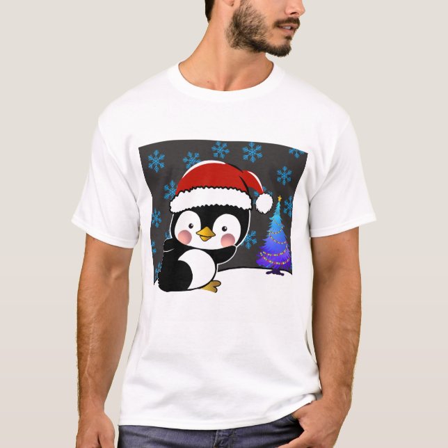Camiseta Papais noeis de pinguim dizem feliz Natal (Frente)
