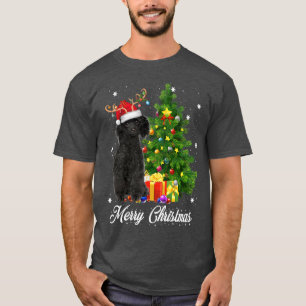 Camiseta Papais noeis de Poodle Negra Árvore de Natal Luz d