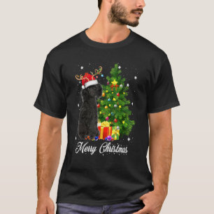 Camiseta Papais noeis de Poodle Negra Árvore de Natal Luz d